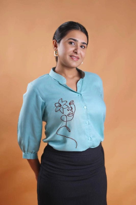 Powder Blue  Embroidery Shirt