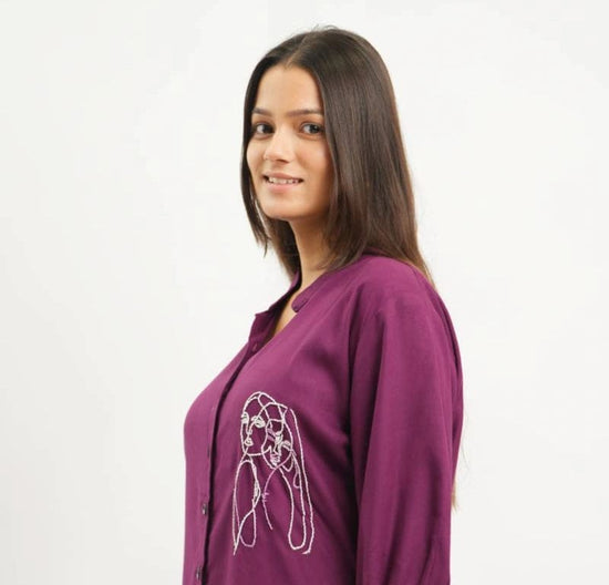 Wine Whisper Embroidery Shirt