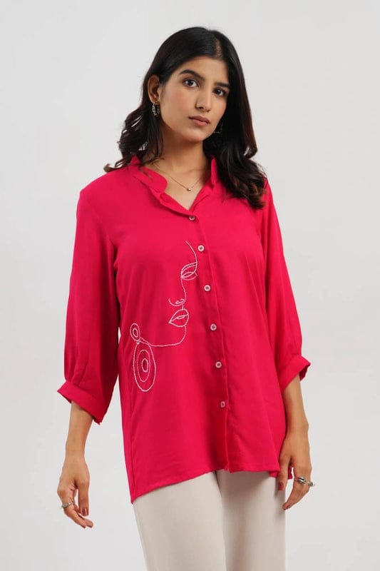 Pink and Azure Embroidery Shirt