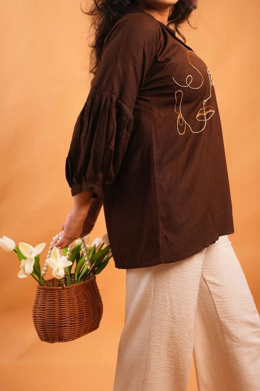 Brown Cocoa Embroidery Shirt