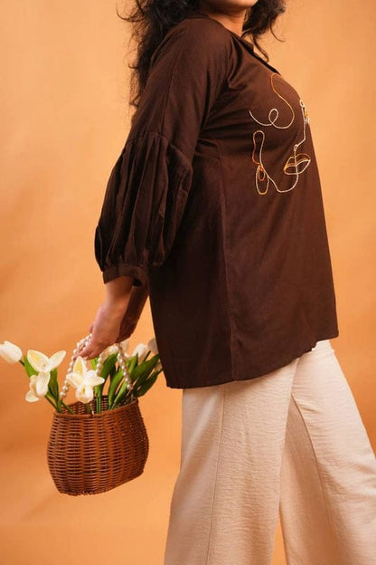 Brown Cocoa Embroidery Shirt