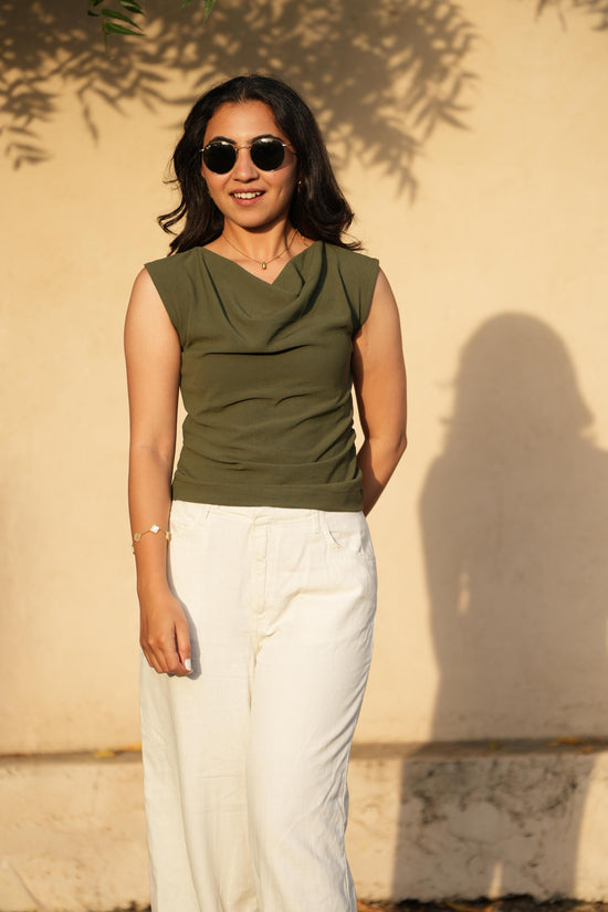 Olive Drape-Neck Top