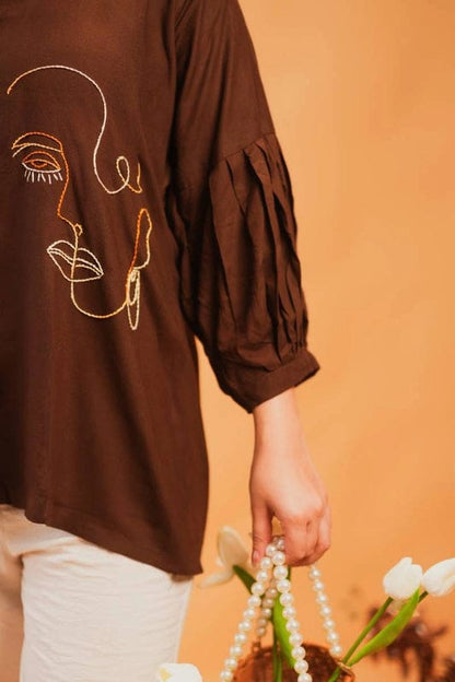 Brown Cocoa Embroidery Shirt
