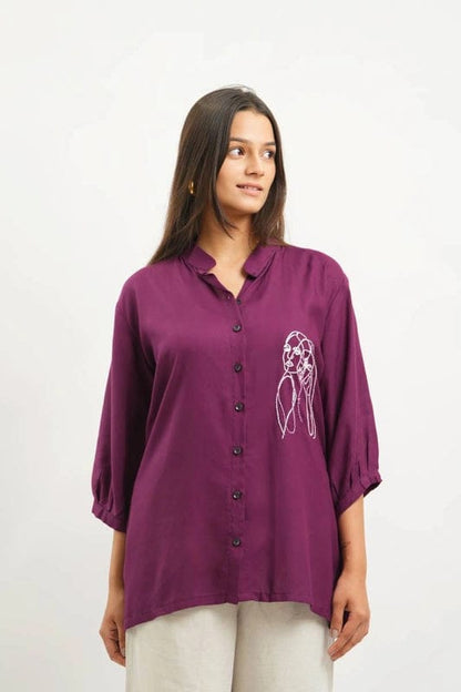 Wine Whisper Embroidery Shirt