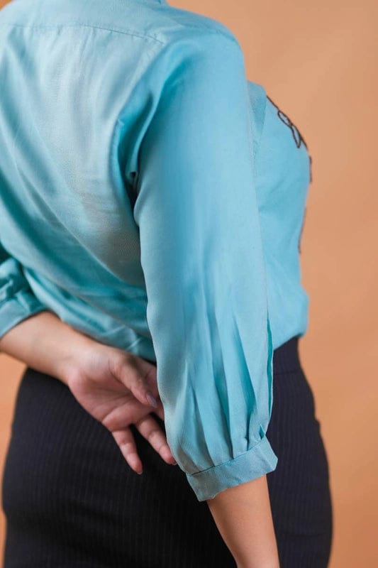 Powder Blue  Embroidery Shirt