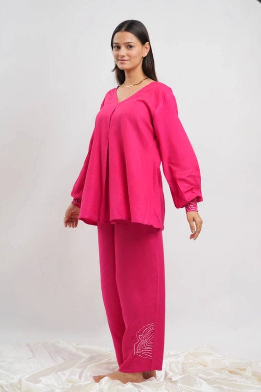 Hot Pink Elegance Embroidery Co-ords