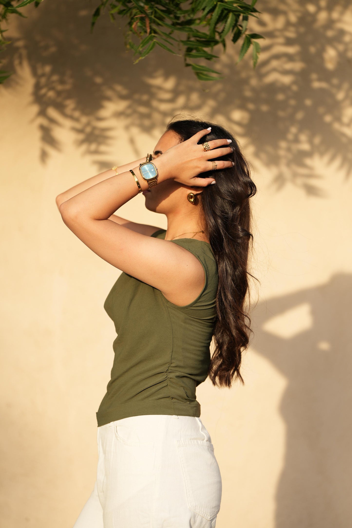 Olive Drape-Neck Top