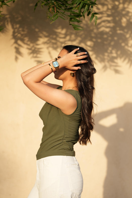 Olive Drape-Neck Top
