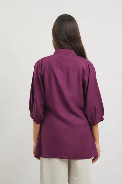 Wine  Embroidery Shirt