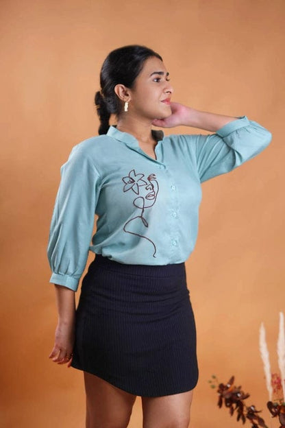 Powder Blue  Embroidery Shirt