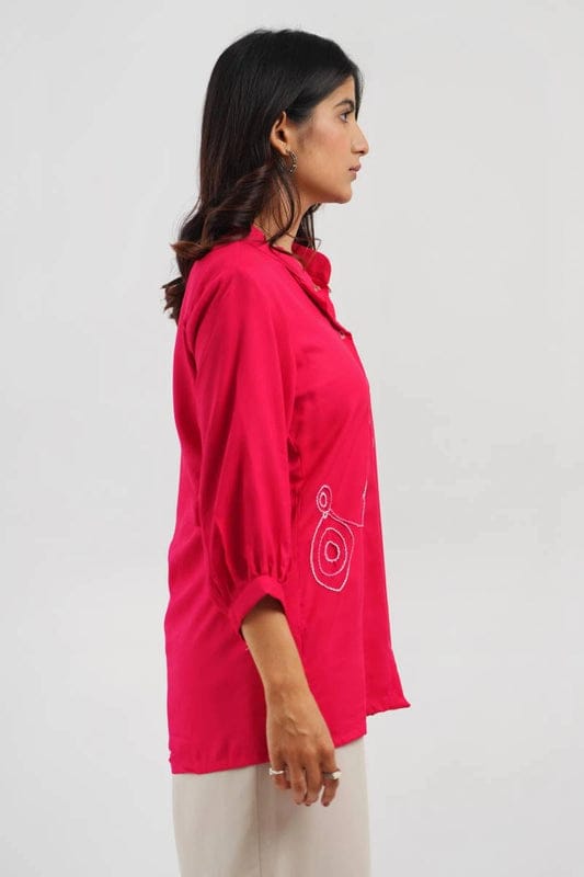 Pink and Azure Embroidery Shirt