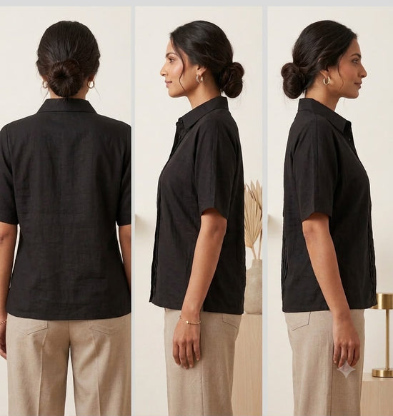Classic Collared Pintuck Short-Sleeve Shirt