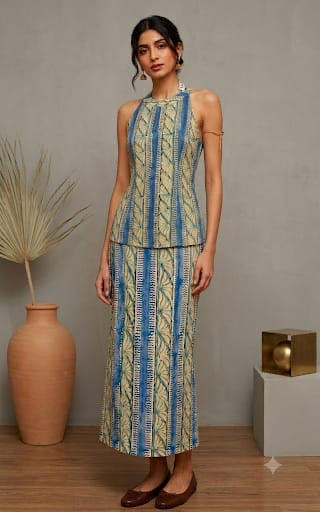 Halter neck printed top and skirt