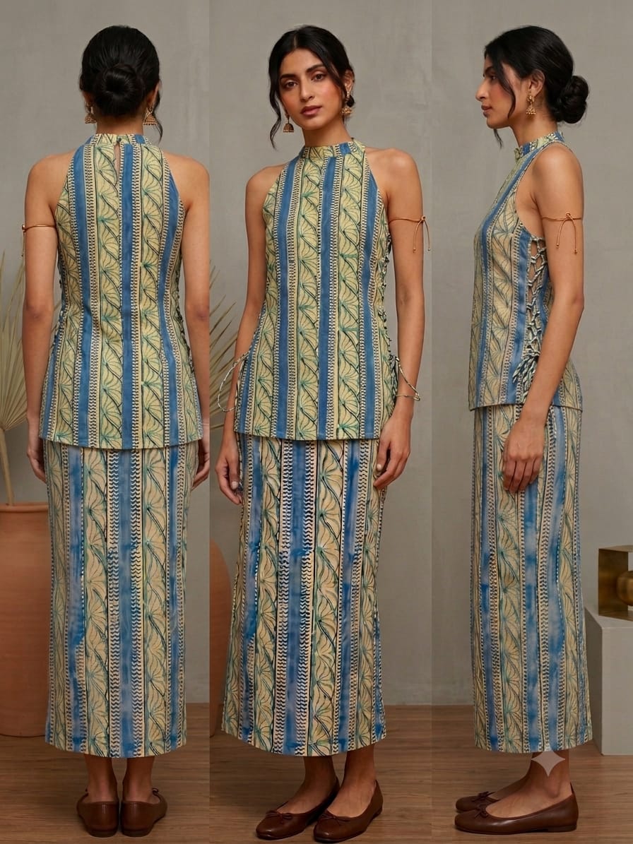 Halter neck printed top and skirt