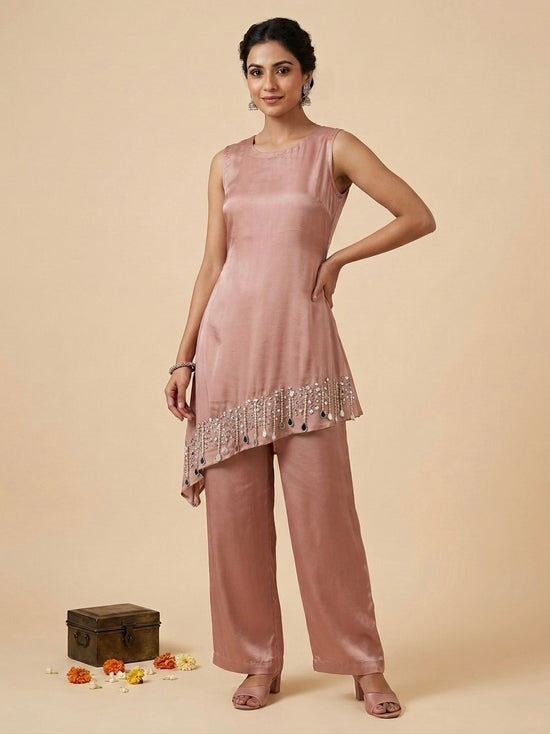 Onion pink Asymmetric Co-ord Set