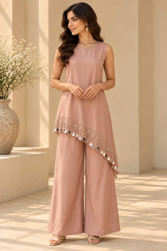 Onion pink Asymmetric Co-ord Set