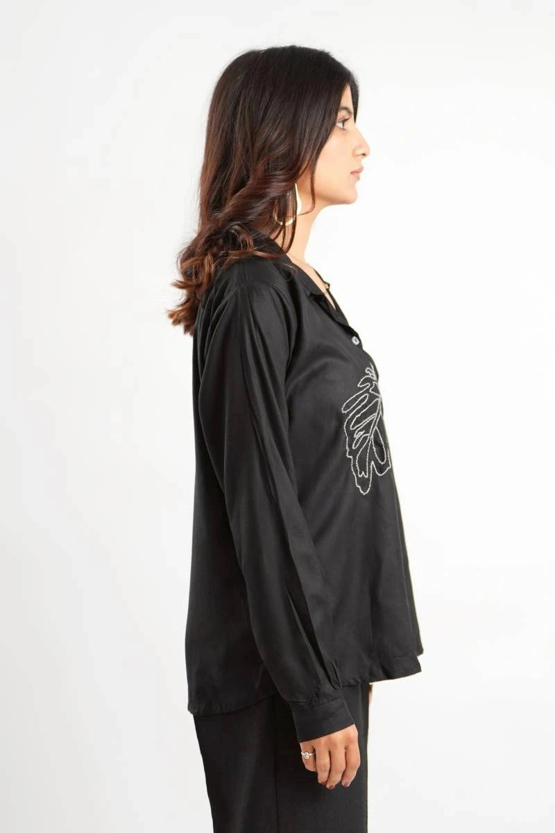 Night Leaflet Embroidery Shirt
