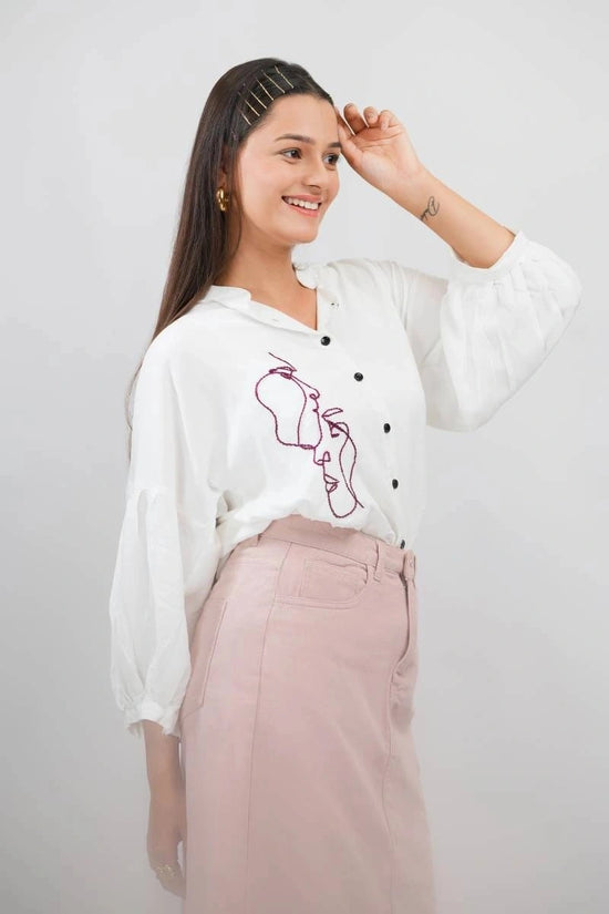 Pink Dual Embroidery Shirt