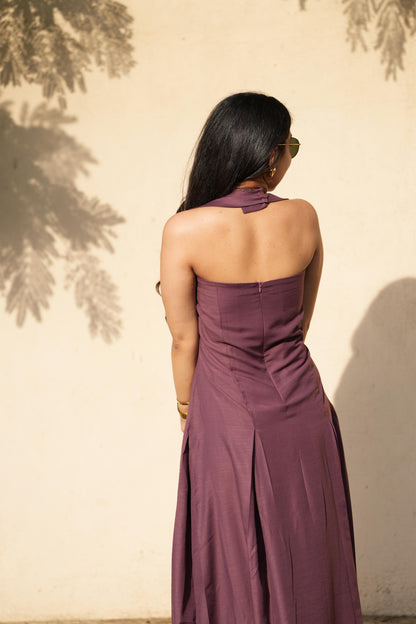 Mauve Halter-Neck Maxi Dress