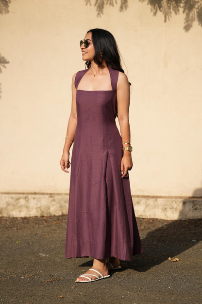 Mauve Halter-Neck Maxi Dress