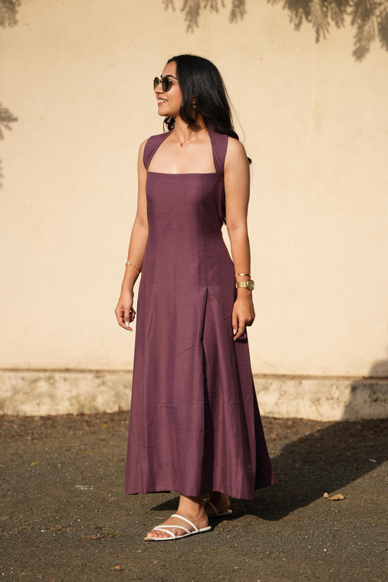 Mauve Halter-Neck Maxi Dress