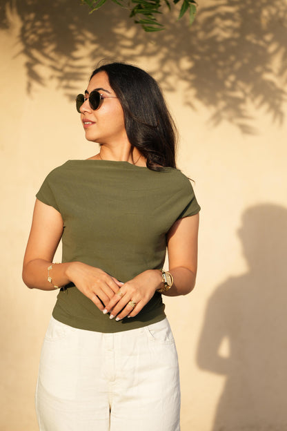 Olive Drape-Neck Top
