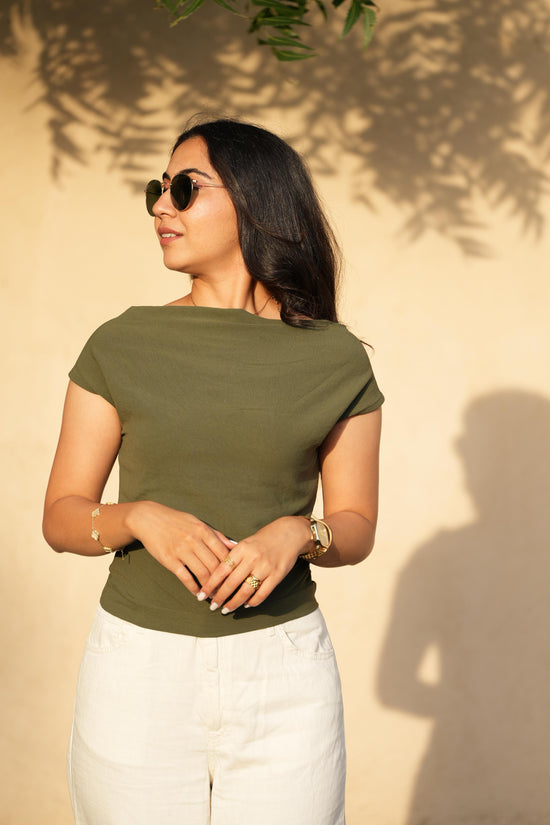 Olive Drape-Neck Top
